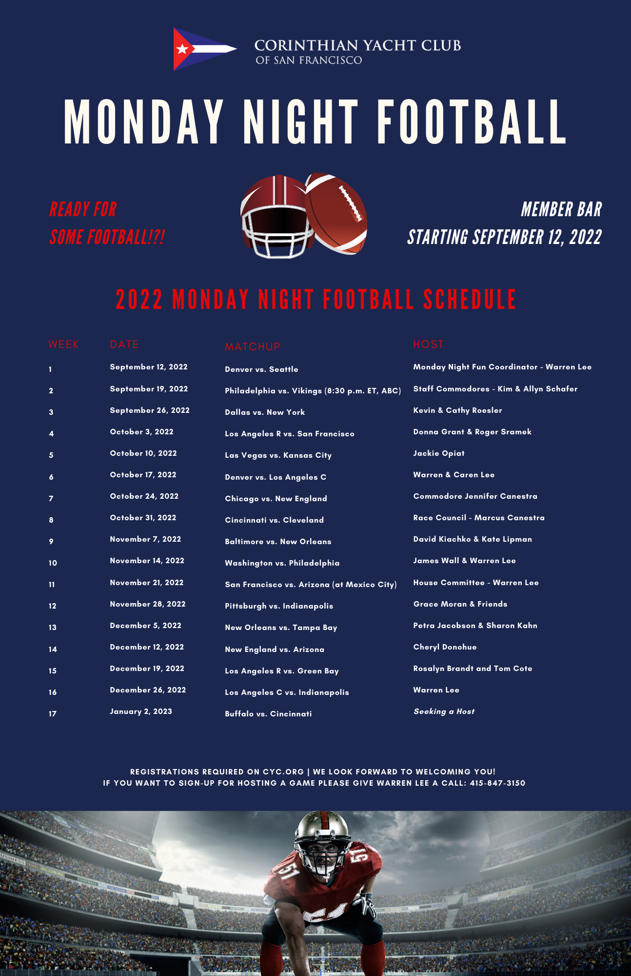 5 PM - Monday Night Football Schedule - 9/12/2022 - Corinthian